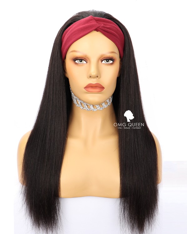 Affordable Virgin Human Hair Yaki Straight Headband Wig [HBW06 