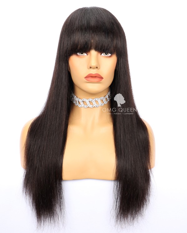 Naomi Campbell Silky Straight Lace Wigs With Bangs Indian Virgin Hair  [IMW05]