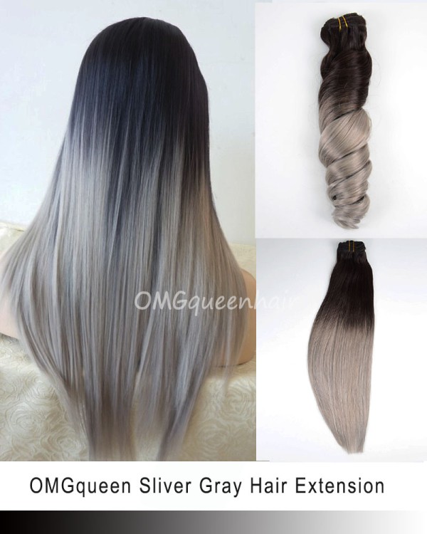 High Quality Sliver Gray Ombre Clip In Hair Extensions [ICP05]