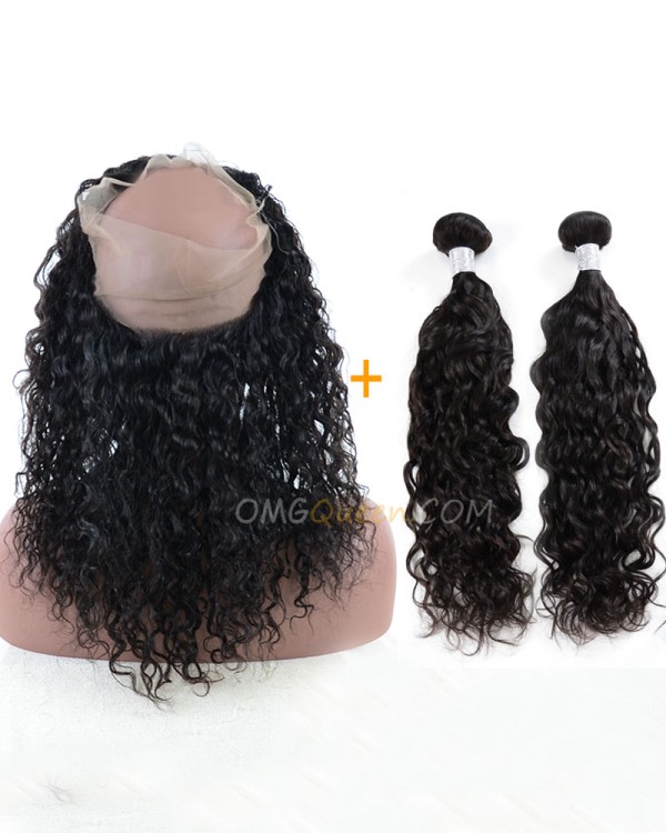 One Pre-plucked 360 Lace Frontal With 2pcs Hair Weaves Bundle Deal Virgin  Brazilian Hair Natural Curly Hair [BBF04]