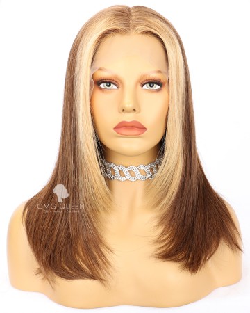 16in Colored Wig with Highlights Bob Lace Front  Wig Human Hair [CS246]