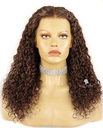 200% Thick Density 13X4in Natural Curly Brown Virgin Human Hair HD Lace Wig [TG04]