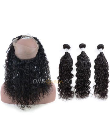 One Pre-plucked 360 Lace Frontal With 3pcs Hair Weaves Bundle Deal Virgin Brazilian Natural Curly Hair [BTF04]
