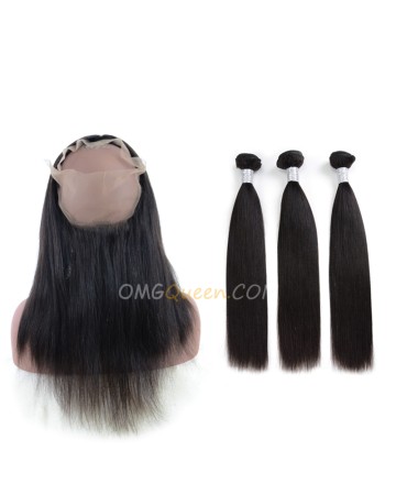 Yaki Straight One Pre-plucked 360 Lace Frontal With 3pcs Hair Weaves Bundle Deal Virgin Brazilian Hair [BTF05]