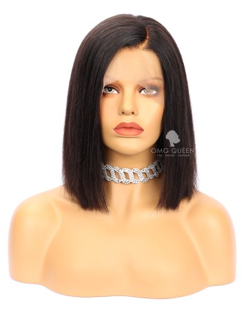 Sleek Black Straight Brazilian Virgin Hair 150% Density Bob Cut Lace Wigs [BMW08]