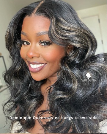 Wavy Blonde Highlights Air Bangs Wig Virgin Human Hair Lace Front Wig [BLW16]