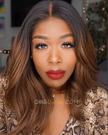 Eva Longoria Ombre Chestnut Brown Yaki Bob Lace Wig Affordable Virgin Brazilian Hair [BMW20]