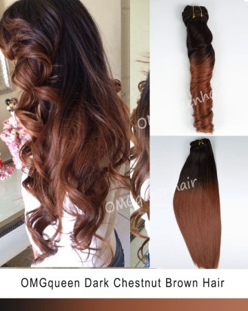 Ombre Dark Chestnut Brown Clip In Hair Extensions High Quality [ICP07]