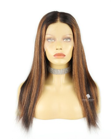 16in Yaki Straight Brown Highlights Virgin Human Hair Wig [CSW17]