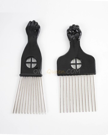 Metal Afro Pick w/ Black Fist -African American Hair Comb [CT14]