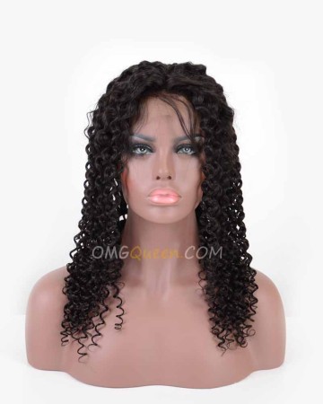 Highest Quality Indian Virgin Hair 18in Curly Wave Lace Front Wig 130% Density Natural Color [CS46]
