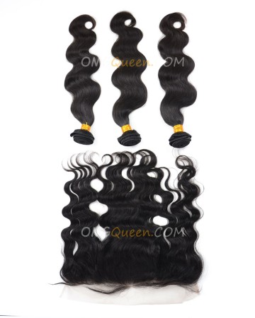 High Quality Body Wave Natural Color One Lace Frontal With 3pcs Hair Weaves Indian Virgin Hair [IBC32]