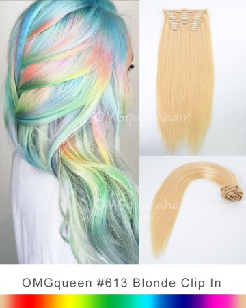 High Quality #613 White Blonde Clip In Indian Virgin Hair Extensions DIY DYE Color [ICP01]