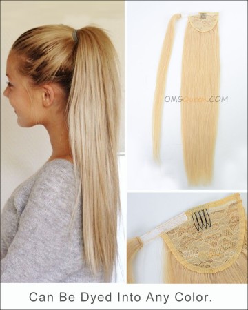 High Quality #613 White Blonde Ponytail Indian Virgin Hair Extensions DIY DYE Color [IHP01]
