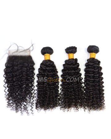 Curly Wave Indian Virgin Hair Natural Color One Closure With 3pcs Hair Weaves High Quality Hair [IBC19]