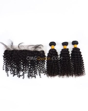 High Quality Indian Virgin Hair Curly Wave Natural Color One Lace Frontal With 3pcs Hair Weaves [IBC35]