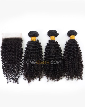 Clearance Natural Color Indian Virgin Hair Kinky Curl Bundles and Closure [SD37] 