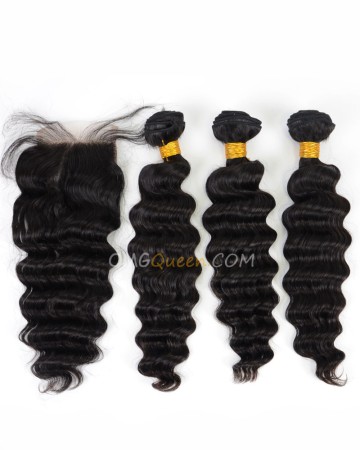 Milan Curl Indian Virgin Hair Natural Color One Closure With 3pcs Hair Weaves High Quality Hair [IBC13]