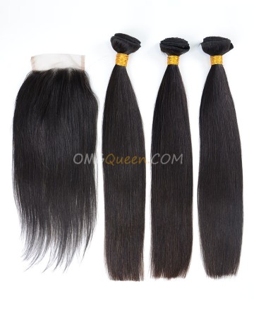 Indian Virgin Hair Silky Straight Natural Color One Closure With 3pcs Hair Weaves High Quality Hair [IBC11]