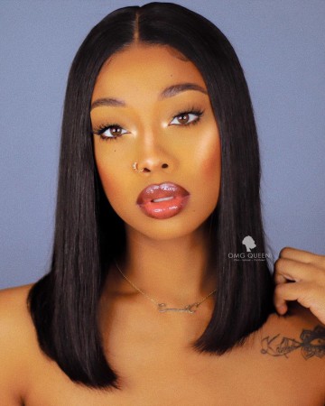 Sleek Black Straight Brazilian Virgin Hair 150% Density Bob Cut Lace Wigs [BMW08]