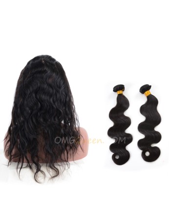Body Wave One Pre-plucked 360 Lace Frontal With 2pcs Hair Weaves Bundle Deal Malaysian Virgin Hair [MBF02]