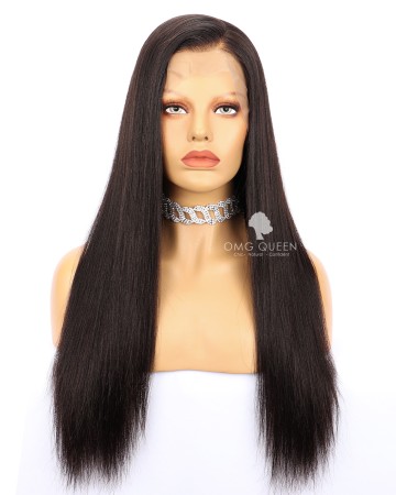 High Quality Natural Color Malaysian Virgin Hair Yaki Straight Full Lace Wigs [MFW04]