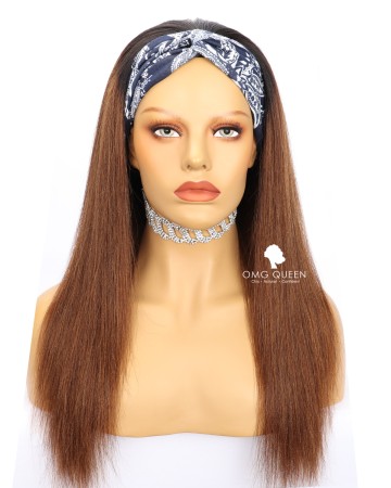 Chestnut Brown Light Yaki Headband Wig Affordable Virgin Human Hair [HBW07]