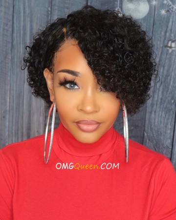 Glueless Short Pixie Cut Natural Curly Bob Lace Wig Affordable Virgin Bazilian Hair [BMW30]