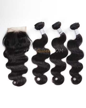 Body Wave Virgin Brazilian Hair Natural Color One Closure With 3pcs Hair Weaves Unprocessed Hair  [BBC12]