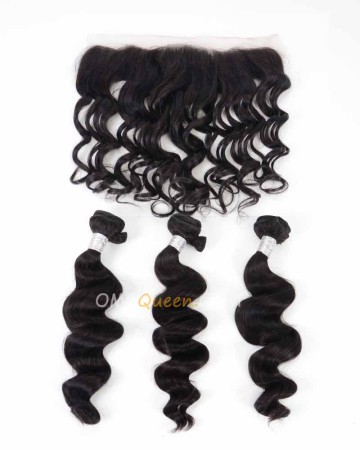 Unprocessed Hair Loose Wave One Lace Frontal With 3pcs Hair Weaves Virgin Brazilian Hair Natural Color [BBC33]