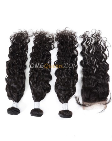 Natural Curly Natural Color Virgin Brazilian Hair One Closure With 3pcs Hair Weaves Unprocessed Hair  [BBC17]