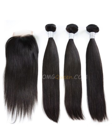 Virgin Brazilian Hair Silky Straight Natural Color One Closure With 3pcs Hair Weaves Unprocessed Hair  [BBC11]