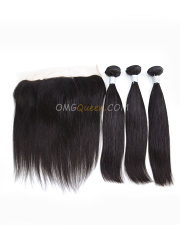 Natural Color One Lace Frontal With 3pcs Hair Weaves Virgin Brazilian Hair Silky Straight Unprocessed Hair [BBC31]