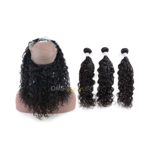 One Pre-plucked 360 Lace Frontal With 3pcs Hair Weaves Bundle Deal Virgin Brazilian Natural Curly Hair [BTF04]