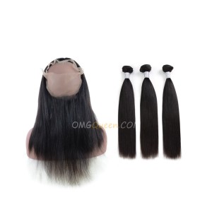 Yaki Straight One Pre-plucked 360 Lace Frontal With 3pcs Hair Weaves Bundle Deal Virgin Brazilian Hair [BTF05]