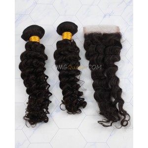 Clearance Natural Color Virgin Brazilian Hair Deep Wave Bundles and Closure [SD49] 