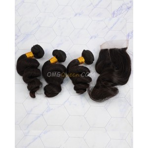 Clearance Natural Color Indian Virgin Hair Loose Wave Bundles and Closure [SD43]