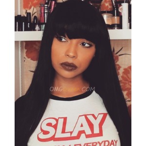 Kim Hairstyles Virgin Brazilian Silky Straight Lace Wigs with Bangs [BMW02]