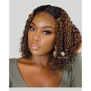 Brown Curly Hair with Balayage Highlight Brazilian Hair Bob Wigs [BMW34]