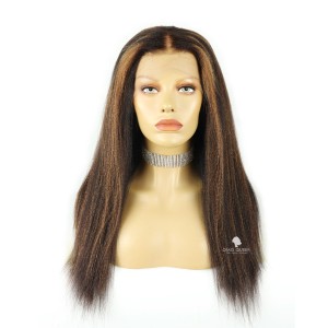 18in Coarse Yaki Straight Brown Highlights Virgin Human Hair Wig [CSW15]