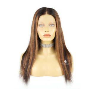 16in Yaki Straight Brown Highlights Virgin Human Hair Wig [CSW17]