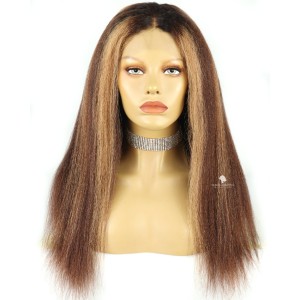 18in Kinky Straight Brown Highlights Virgin Human Hair Wig [CSW19]