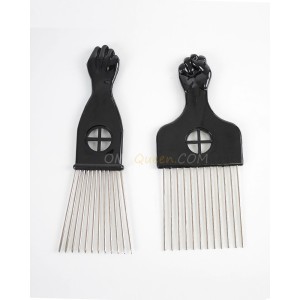 Metal Afro Pick w/ Black Fist -African American Hair Comb [CT14]