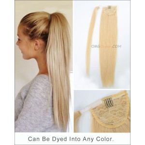 High Quality #613 White Blonde Ponytail Indian Virgin Hair Extensions DIY DYE Color [IHP01]