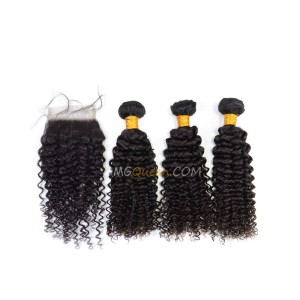 Clearance Natural Color Indian Virgin Hair Clury Wave Bundles and Closure [SD35]