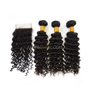 Clearance Natural Color Indian Virgin Hair Deep Wave Bundles and Closure [SD36] 