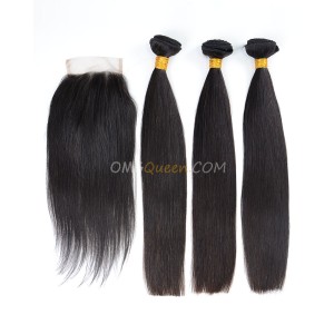Clearance Natural Color Indian Virgin Hair Silky Straight Bundles and Closure [SD33]