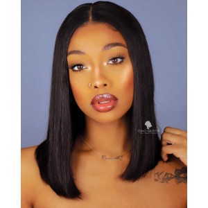 Sleek Black Straight Brazilian Virgin Hair 150% Density Bob Cut Lace Wigs [BMW08]