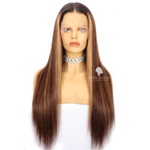 18in/20in Straight Brown Highlights Lace Front Wig Virgin Human Hair [CW12]