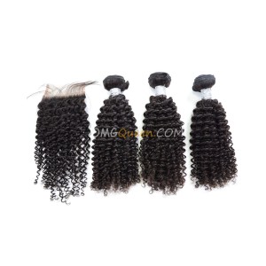Clearance Natural Color Virgin Brazilian Hair Kinky Curl Bundles and Closure [SD50]